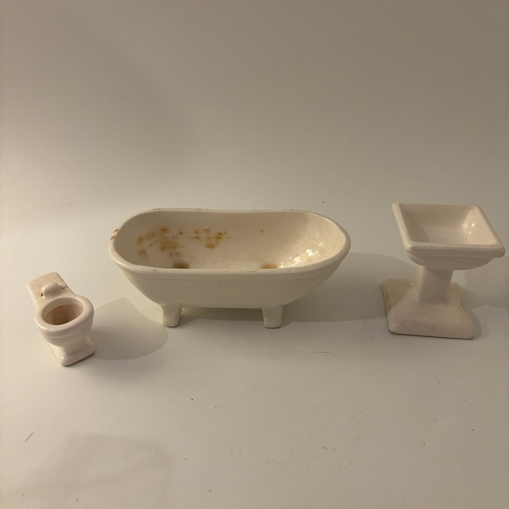 VTG Japan Porcelain Ceramic Dollhouse Miniature Bathroom Tub Sink Toilet Lot
